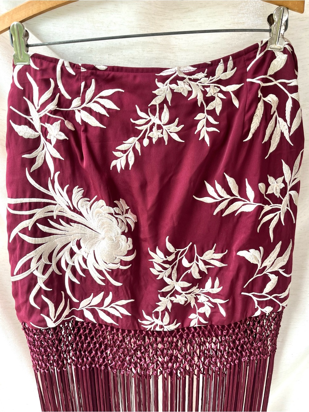 Zara Pareo Skirt with Embroidery & Fringe Burgundy White - Picture 12 of 16